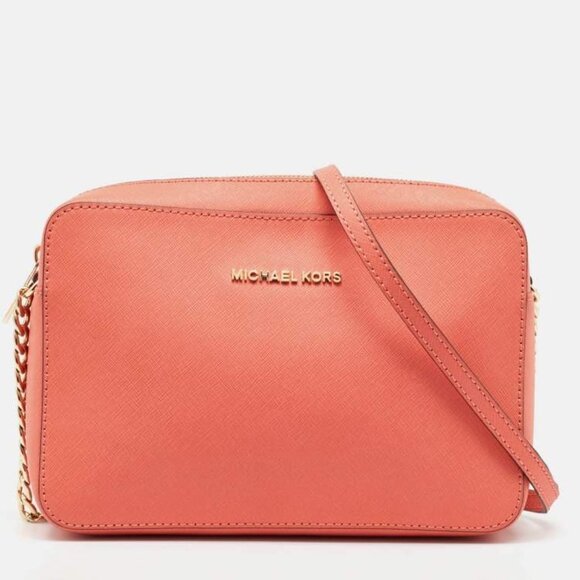 MICHAEL Michael Kors Peach Saffiano Leather Jet Set Camera Crossbody Bag - Picture 1 of 15